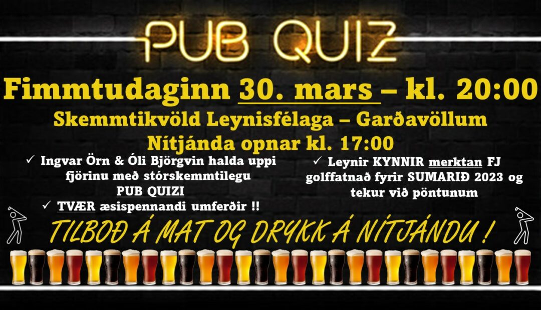 Skemmtikvöld – Pub Quiz – Golffatnaður